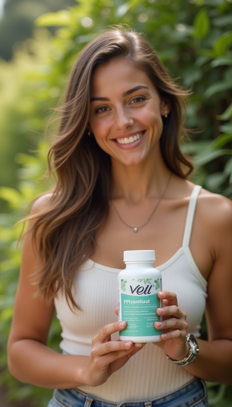 Create An Image Of A Smiling Female Model Standing